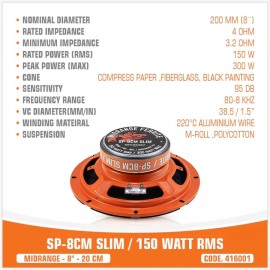 SP-8CM SLIM / 150W RMS