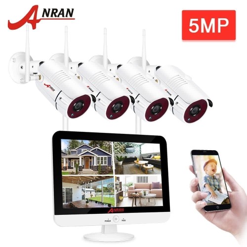 Комплект беспроводного видеонаблюдения wifi на 2 камеры 5MP Anran c LCD монитором 13" 1TB